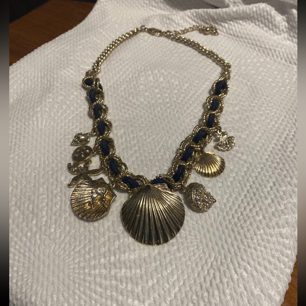 Unique vintage Navy seashell themed statement necklace